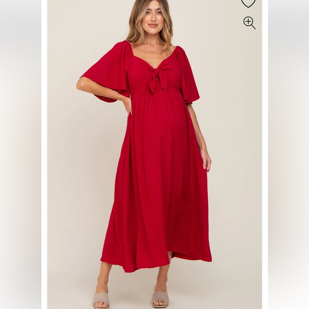 Red textured maternity midi dress